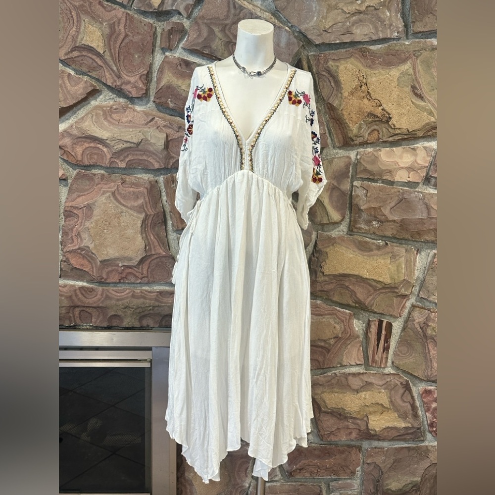 Band Of Gypsies Boho Flutter Cuba Embroidered Peasant Empire Midi Dress Size S - Picture 3 of 13